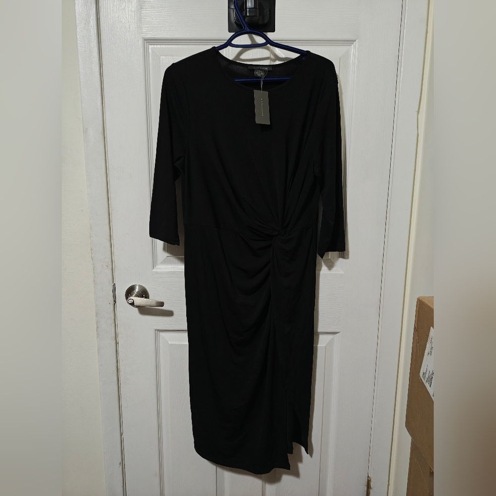 Suzy Shier Black Long Sleeve Dress With Twist Detail